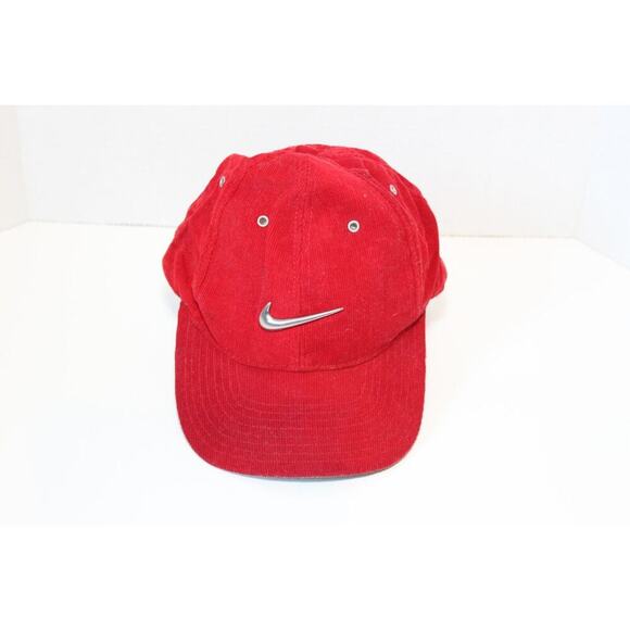 Nike Other - VTG NIKE Y2K Corduroy Baseball Hat Red Cap Silver Center Swoosh Check OS H12184